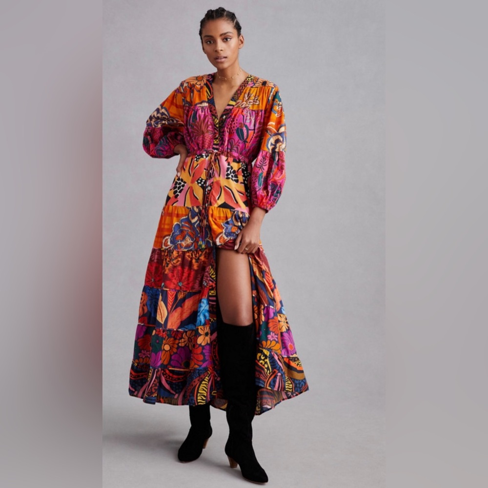 Farm Rio Button-Front Maxi Dress
